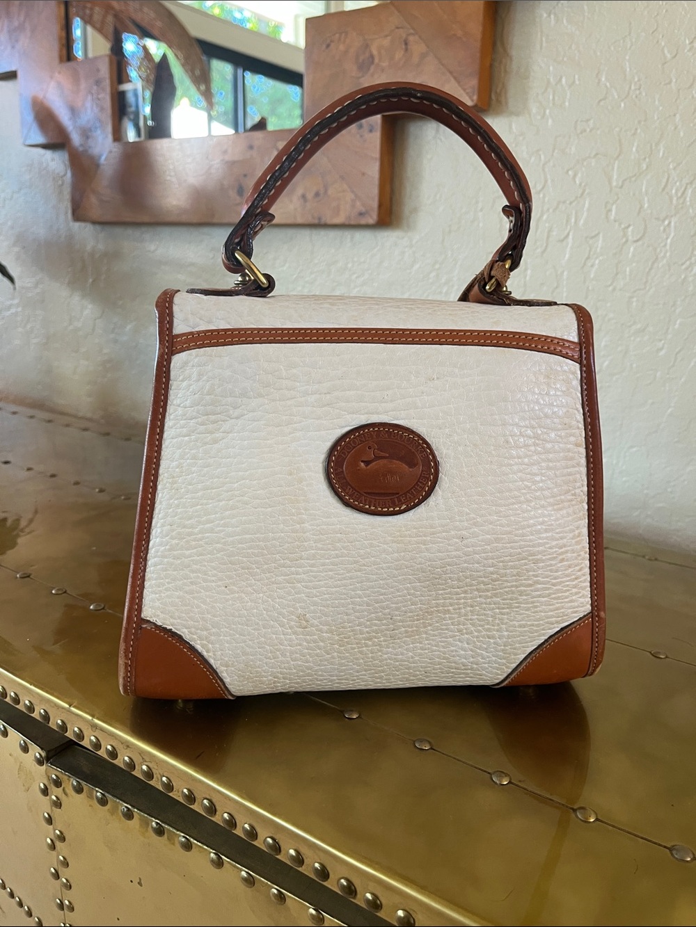 Dooney & Bourke Top-Handle White and Brown Leather Satchel Handbag - Picture 4 of 8